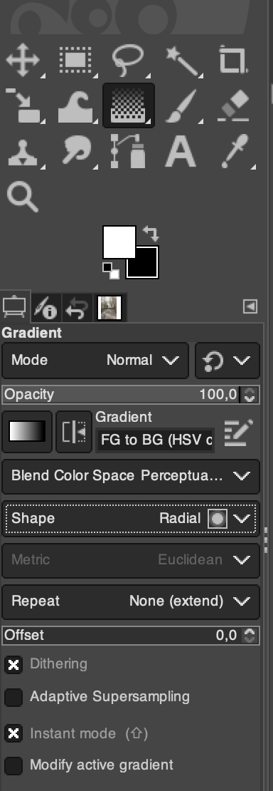 Select radial gradient tool